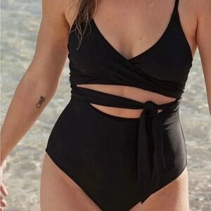 Aerie Black Wrap One Piece Swimsuit